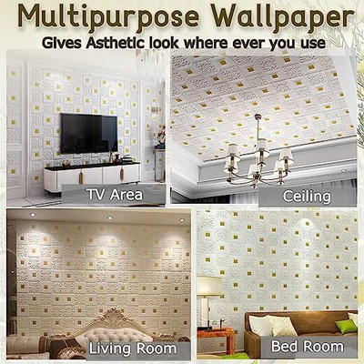 VRTREND Embossed Architecture White Wallpaper(L x W: 77 cm x 70 cm, Pack of 2)