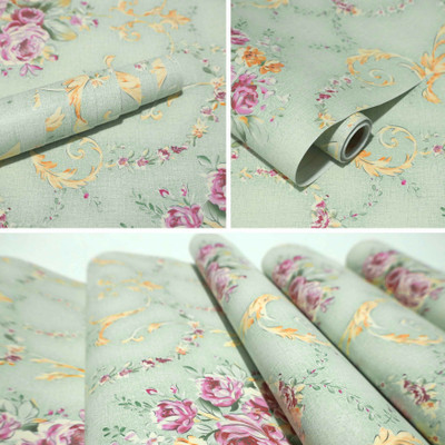 Wallmonks Vinyl Floral & Botanical Green Wallpaper(L x W: 500 cm x 45 cm)