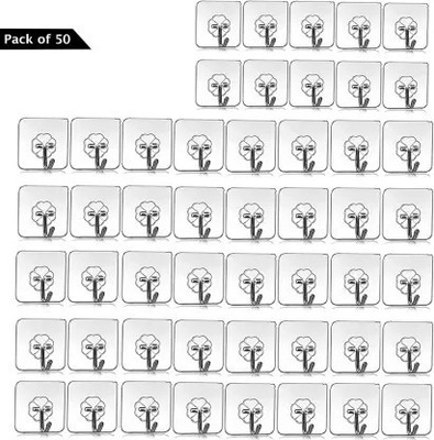 Shreejee Pack of 50 Strong Adhesive Hook Wall Door Sticky Hanger Holder Hooks Hook 50(Pack of 50)