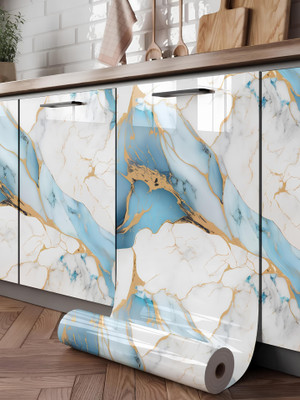 Floppy Vinyl Decorative White, Blue Wallpaper(L x W: 60 cm x 200 cm)