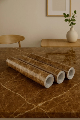 Peijinsart Vinyl Decorative Brown Wallpaper(L x W: 200 cm x 60 cm, Pack of 3)