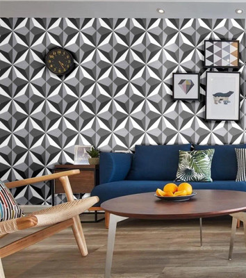 ASSBRI SHOPEE PVC Abstract Grey Wallpaper(L x W: 45 cm x 800 cm)