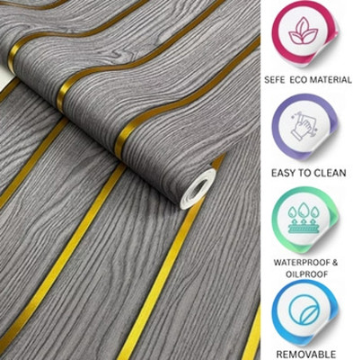 ZAPPYPOP Vinyl Decorative Grey, Gold Wallpaper(L x W: 500 cm x 45 cm)