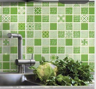 RUSHABH ENTERPRISE 200 cm Self Adhesive Green Mosaic Wallpaper for HomeKitchen Oil Waterproof(60*200 CM) Self Adhesive Sticker(Pack of 1)