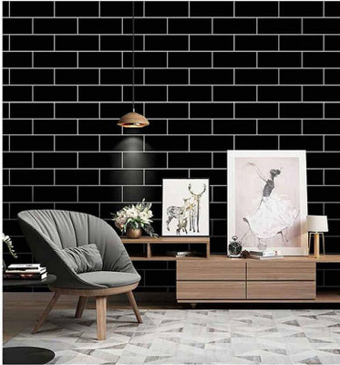 AURORA SHOPPE Vinyl Abstract Black Wallpaper(L x W: 600 cm x 45 cm)