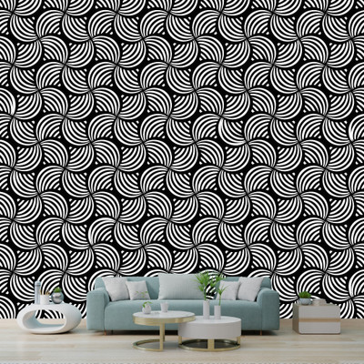interawalldecor Vinyl Decorative White, Black Wallpaper(L x W: 40 cm x 300 cm, Pack of 3)
