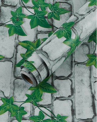 Skywall 1000 cm 48 Sq. Feet DIY Self Adhesive Wallpaper with Bricks And Leaves for Home Decor(Multicolor) Self Adhesive Sticker(Pack of 1)