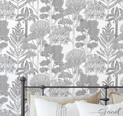 S4Sassy Vinyl Floral & Botanical Grey Wallpaper(L x W: 304 cm x 63 cm)
