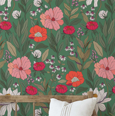 S4Sassy Vinyl Floral & Botanical Green Wallpaper(L x W: 152 cm x 63 cm)