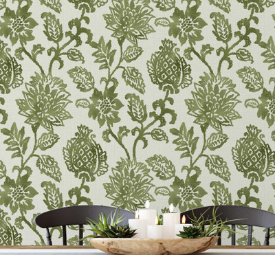 S4Sassy Vinyl Floral & Botanical Green Wallpaper(L x W: 914 cm x 63 cm)