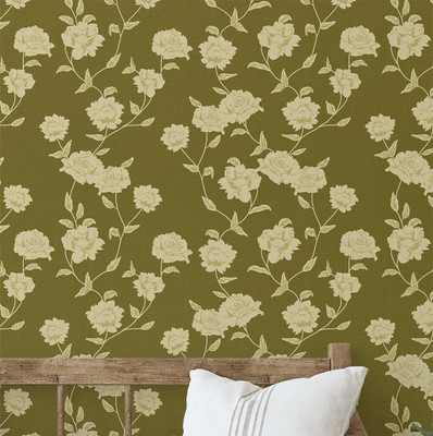 S4Sassy Vinyl Floral & Botanical Green Wallpaper(L x W: 304 cm x 63 cm)