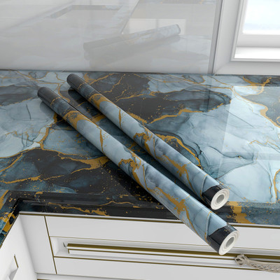 Onbet Vinyl Decorative Blue Wallpaper(L x W: 200 cm x 60 cm, Pack of 3)