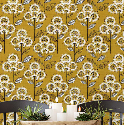 S4Sassy Vinyl Floral & Botanical Yellow Wallpaper(L x W: 914 cm x 63 cm)
