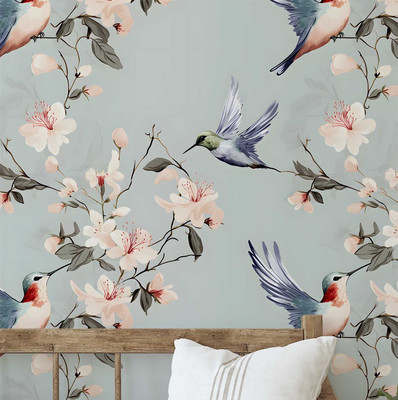 S4Sassy Vinyl Floral & Botanical Blue Wallpaper(L x W: 609 cm x 63 cm)
