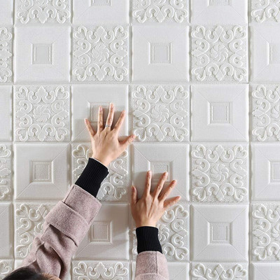 Onbet 70 cm 3D Decorative Foam White With Wallpaper (70X70 CM) Self Adhesive Sticker(Pack of 1)