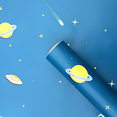BONSTELLA Vinyl Decorative Blue, Yellow Wallpaper(L x W: 45 cm x 305 cm, Pack of 3)