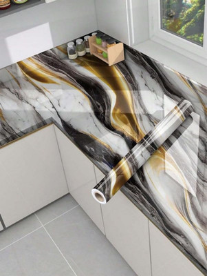 Qexle Foils Abstract Black, Gold Wallpaper(L x W: 200 cm x 60 cm, Pack of 10)