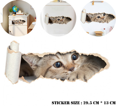 Spiaty 29.5 cm This Playful And Eye-Catching 3D Cat Wall Sticker Self Adhesive Sticker(Pack of 1)