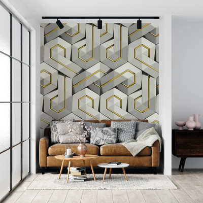 FOKRIM 100 cm 100CM-3D Grey Gold Wallpaper Self Adhesive Sticker(Pack of 1)