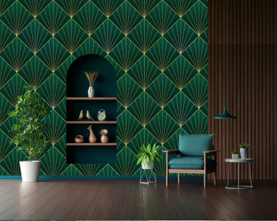 Wallife Abstract Green, Gold Wallpaper(1000 cm x 54 cm)
