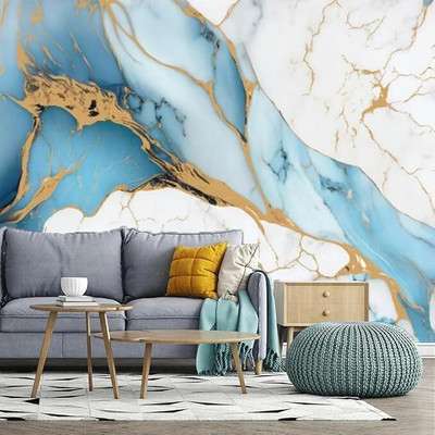 hias Foils Decorative Blue, White, Gold Wallpaper(L x W: 60 cm x 200 cm)