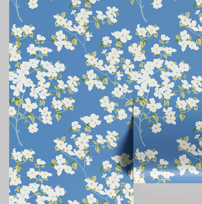 S4Sassy Vinyl Floral & Botanical Blue Wallpaper(L x W: 152 cm x 63 cm)