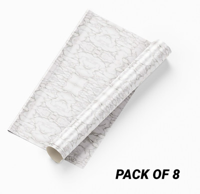 Guru Production Vinyl Decorative White, Grey Wallpaper(L x W: 200 cm x 60 cm, Pack of 8)