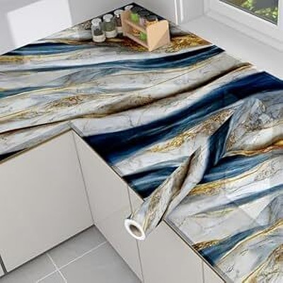 JIARKA Vinyl Decorative Blue, White, Gold Wallpaper(L x W: 200 cm x 60 cm, Pack of 2)