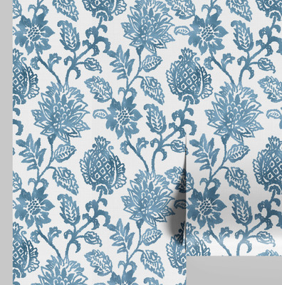 S4Sassy Vinyl Floral & Botanical Blue, White Wallpaper(L x W: 609 cm x 63 cm)
