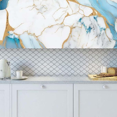 hias Vinyl Decorative White, Blue, Gold Wallpaper(L x W: 60 cm x 200 cm)