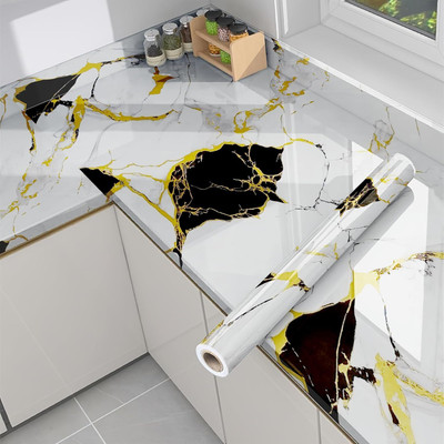 ZORZOP Vinyl Decorative White, Black, Gold Wallpaper(L x W: 60 cm x 200 cm)