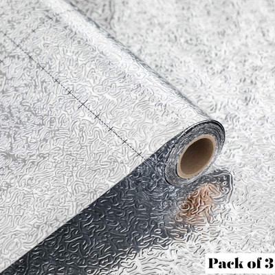 Jk Collections Abstract Silver Wallpaper(200 cm x 60 cm, Pack of 3)