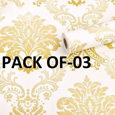 Splendid Vinyl Decorative Gold Wallpaper(L x W: 250 cm x 45 cm, Pack of 3)