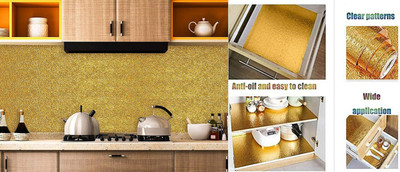 KITCHENNOVATE Vinyl Abstract Gold Wallpaper(L x W: 200 cm x 60 cm)