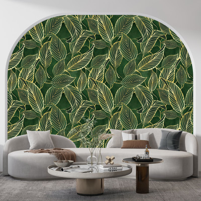 FOKRIM 200 cm Decorative Green Gold leaf wallpaper for Wall/Home Self Adhesive Sticker(Pack of 1)