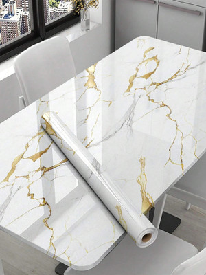 Guru Production Vinyl Decorative White, Gold Wallpaper(L x W: 200 cm x 60 cm)