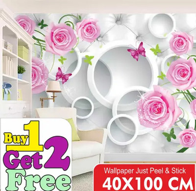 HD PRINT QUALITY Floral & Botanical Multicolor Wallpaper(100 cm x 40 cm, Pack of 3)