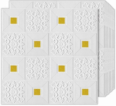 DEEP ENTERPRISE Abstract Gold, White Wallpaper(77 cm x 70 cm, Pack of 6)