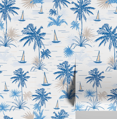 S4Sassy Vinyl Decorative Blue, White Wallpaper(L x W: 304 cm x 63 cm)