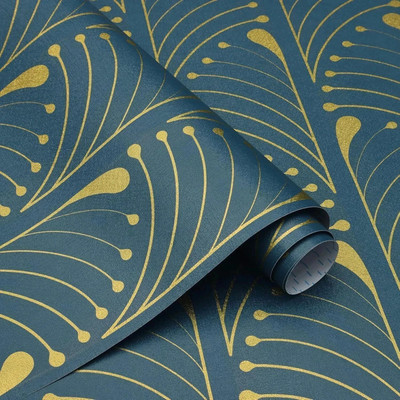 FOKRIM Vinyl Decorative Blue, Gold Wallpaper(L x W: 300 cm x 45 cm)