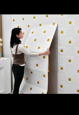 mdskart Embossed Architecture White Wallpaper(L x W: 70 cm x 70 cm, Pack of 2)
