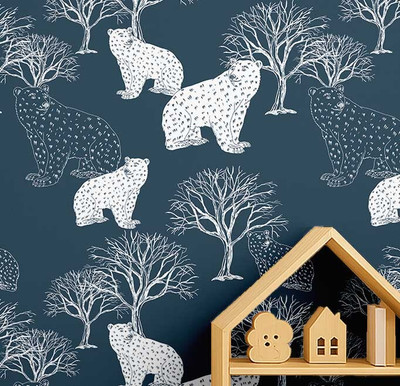 S4Sassy Vinyl Animals Blue, White Wallpaper(L x W: 914 cm x 63 cm)