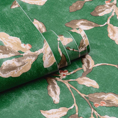 Wallmonks Vinyl Floral & Botanical Green Wallpaper(L x W: 500 cm x 45 cm)
