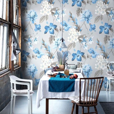 Aarudhra Shopee Floral & Botanical Blue, Grey Wallpaper(400 cm x 45 cm)