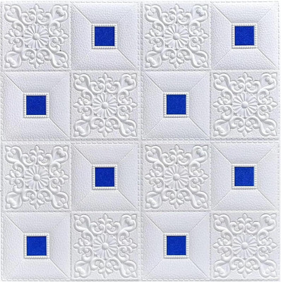 wewell Decorative White, Blue Wallpaper(70 cm x 70 cm, Pack of 4)
