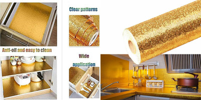 KITCHENNOVATE Vinyl Abstract Gold Wallpaper(L x W: 200 cm x 60 cm)