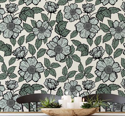 S4Sassy Vinyl Floral & Botanical Green Wallpaper(L x W: 304 cm x 63 cm)