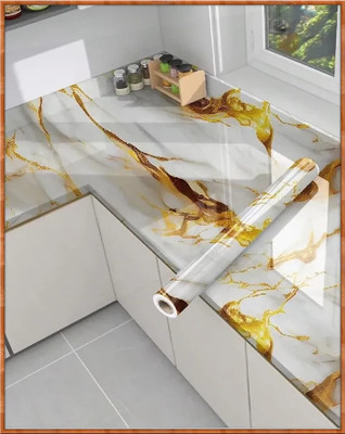 VRTREND Vinyl Nature White, Gold Wallpaper(L x W: 60 cm x 200 cm, Pack of 2)
