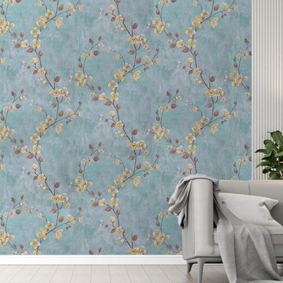 doodad Vinyl Floral & Botanical Blue Wallpaper(L x W: 1000 cm x 45 cm)