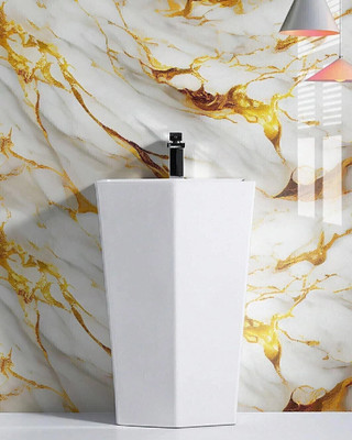 La Mejilla Vinyl Abstract White, Gold Wallpaper(L x W: 200 cm x 60 cm)